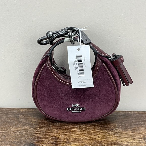 Coach Accessories - New Coach Mini Carmen Bag Charm Keychain Burgundy Velvet Leather Gunmetal CCF19